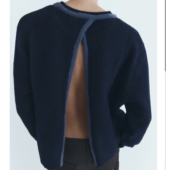 Zara navy blue open back soft knit sweater NWT - Picture 2 of 11